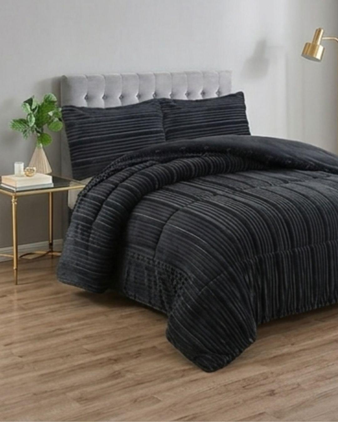 Cobertor de Invierno Premium - Textura Acanalada Lineales y Chiporro Extra Suave Gris Oscuro GSOL.-3