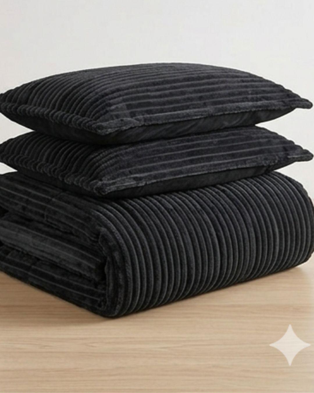 Cobertor de Invierno Premium - Textura Acanalada Lineales y Chiporro Extra Suave Gris Oscuro GSOL.-4