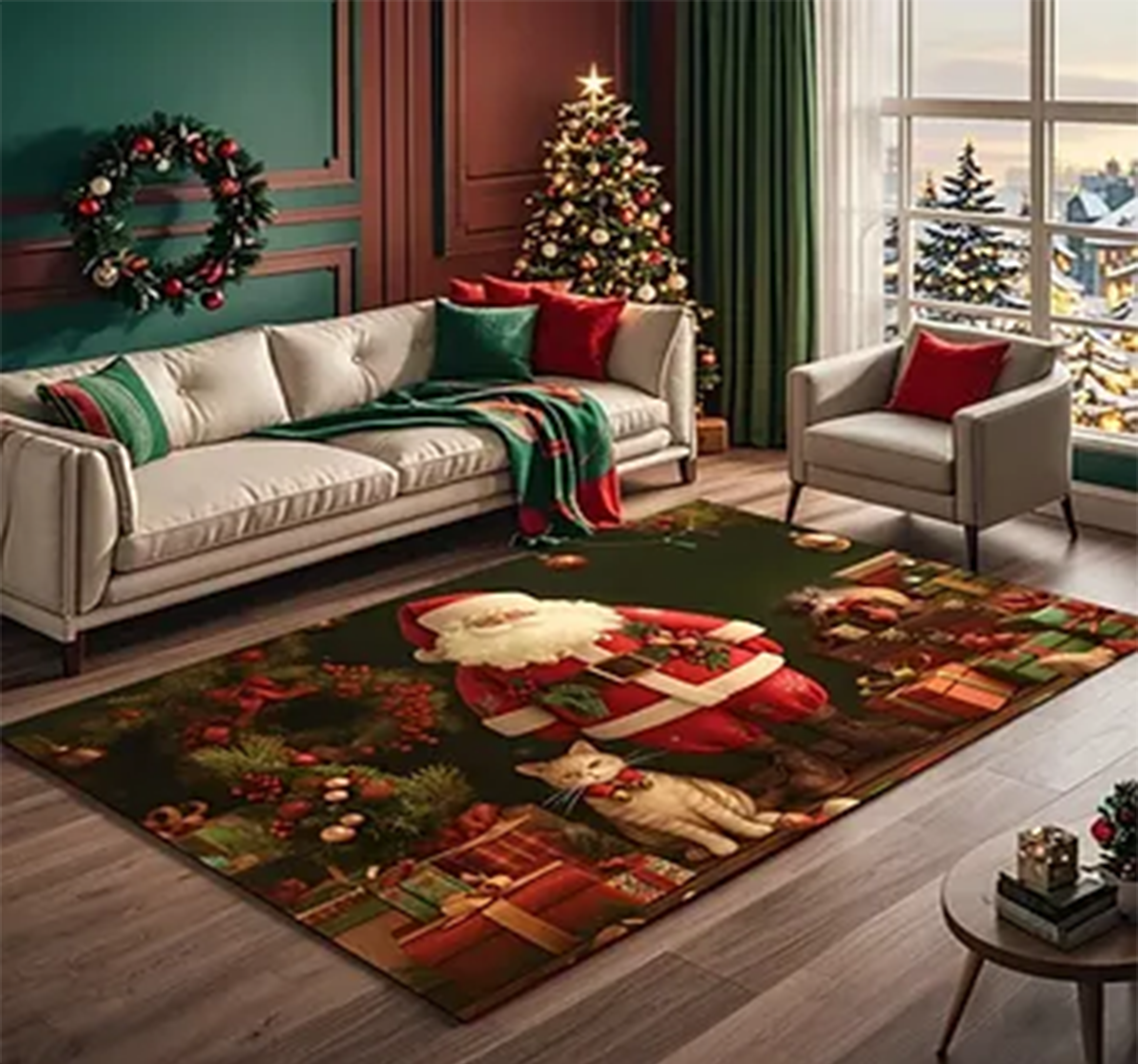 Alfombra Navideña 3D Decorativa para Living  200x300 Papá Noel-0