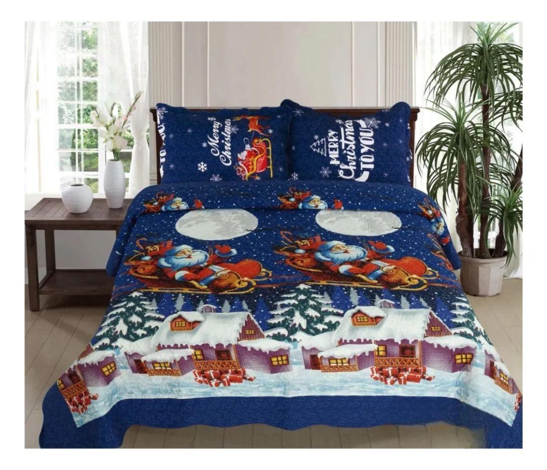 Cubrecama De Verano 2 Plaza Diseños De Navidad Azul 250x230cm Tf-2