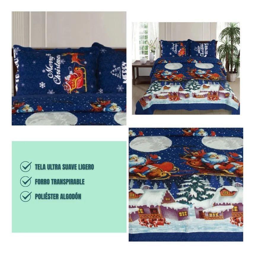 Cubrecama De Verano 2 Plaza Diseños De Navidad Azul 250x230cm Tf-3