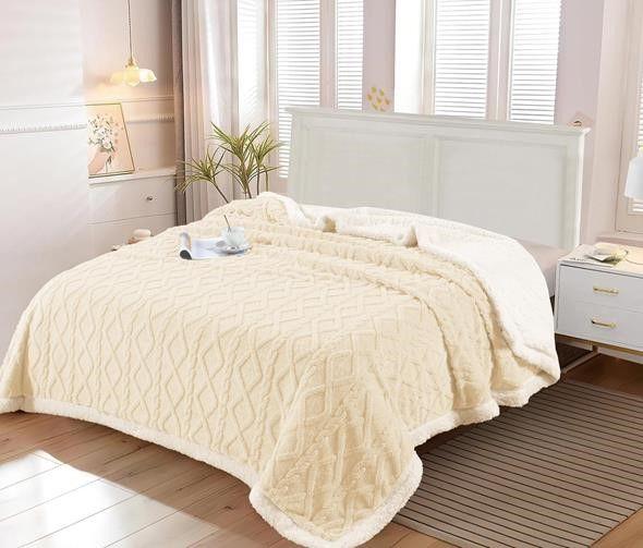 FRAZADA CON CHIPORRO TEXTURIZADA, DISEÑO TRENZADO-KING-RS-3