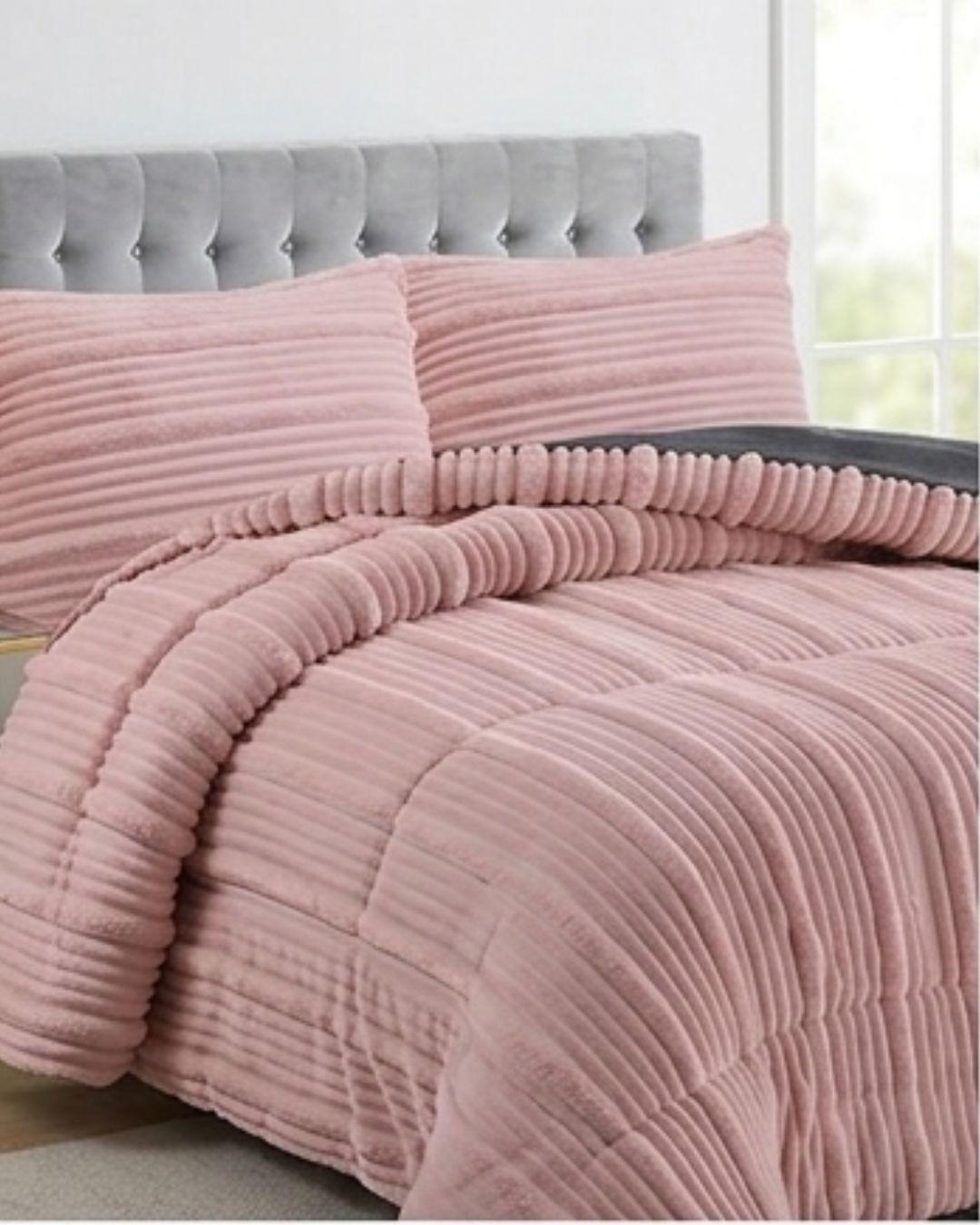 Cobertor de Invierno Premium - Textura Acanalada Lineales y Chiporro Extra Suave Rosado Bebe GSOL-3
