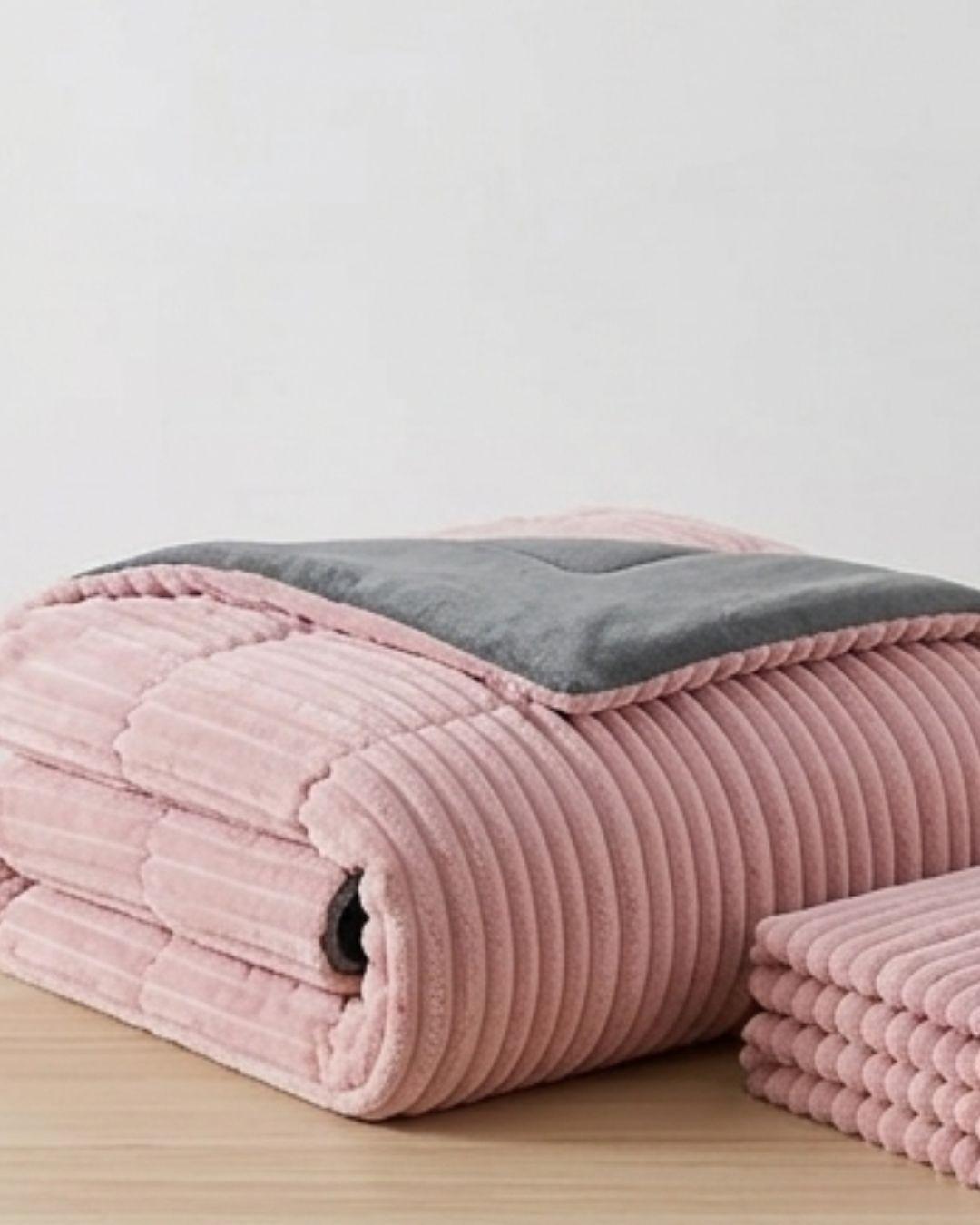 Cobertor de Invierno Premium - Textura Acanalada Lineales y Chiporro Extra Suave Rosado Bebe GSOL-4