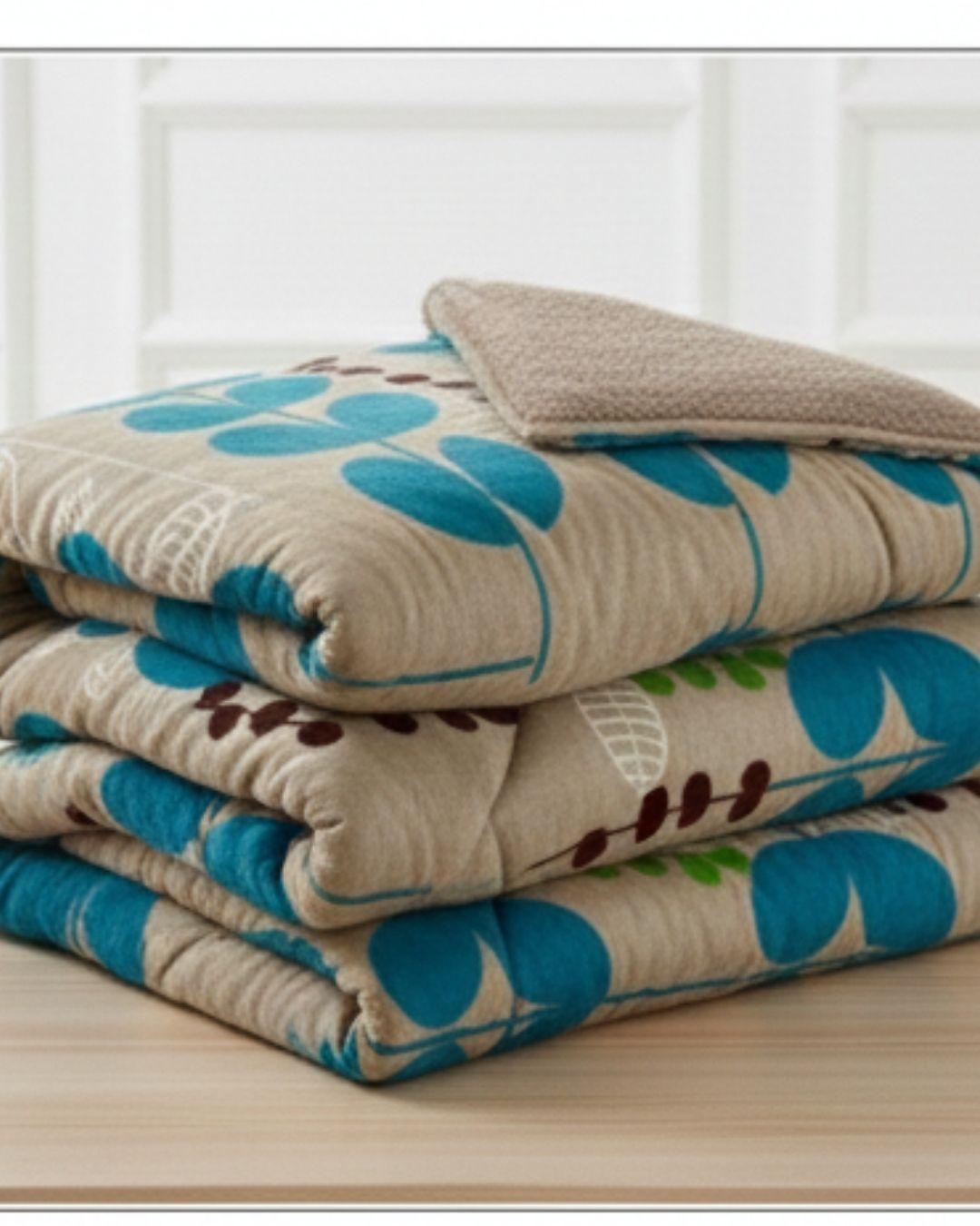 Cobertor Plush Con Chiporro 2 Plazas Extra Suave-Hojas Celestes TF-4