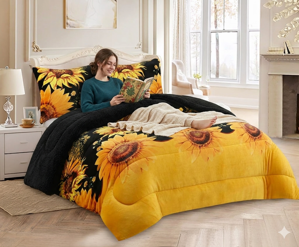 Cobertor de Invierno Plush con Diseño Girasol  2 Plazas MXH-3