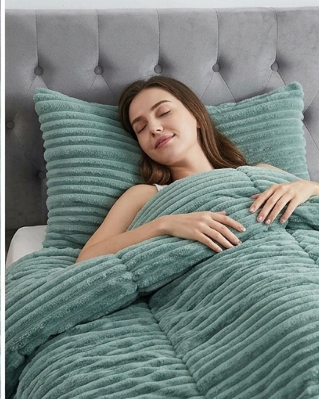 Cobertor de Invierno Premium - Textura Acanalada Lineales y Chiporro Extra Suave Turquesa  GSOL.-2