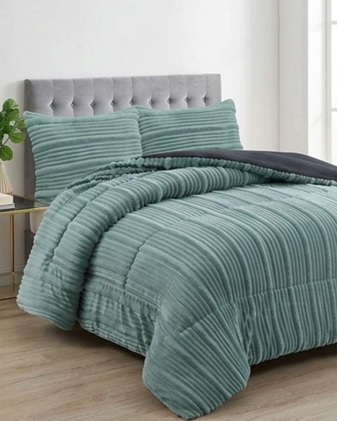 Cobertor de Invierno Premium - Textura Acanalada Lineales y Chiporro Extra Suave Turquesa  GSOL.-3