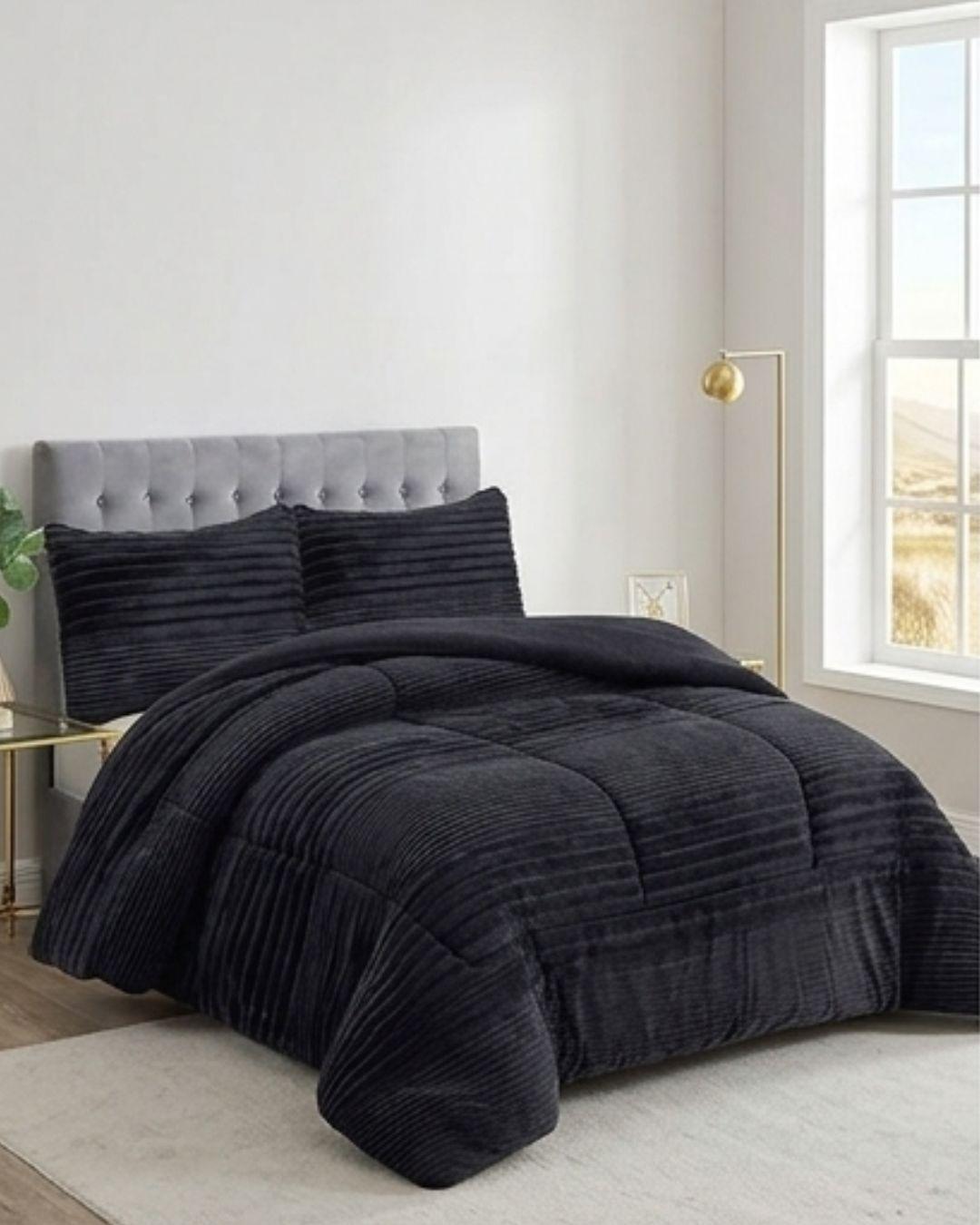 Cobertor de Invierno Premium - Textura Acanalada Lineales y Chiporro Extra Suave Gris Oscuro GSOL-3