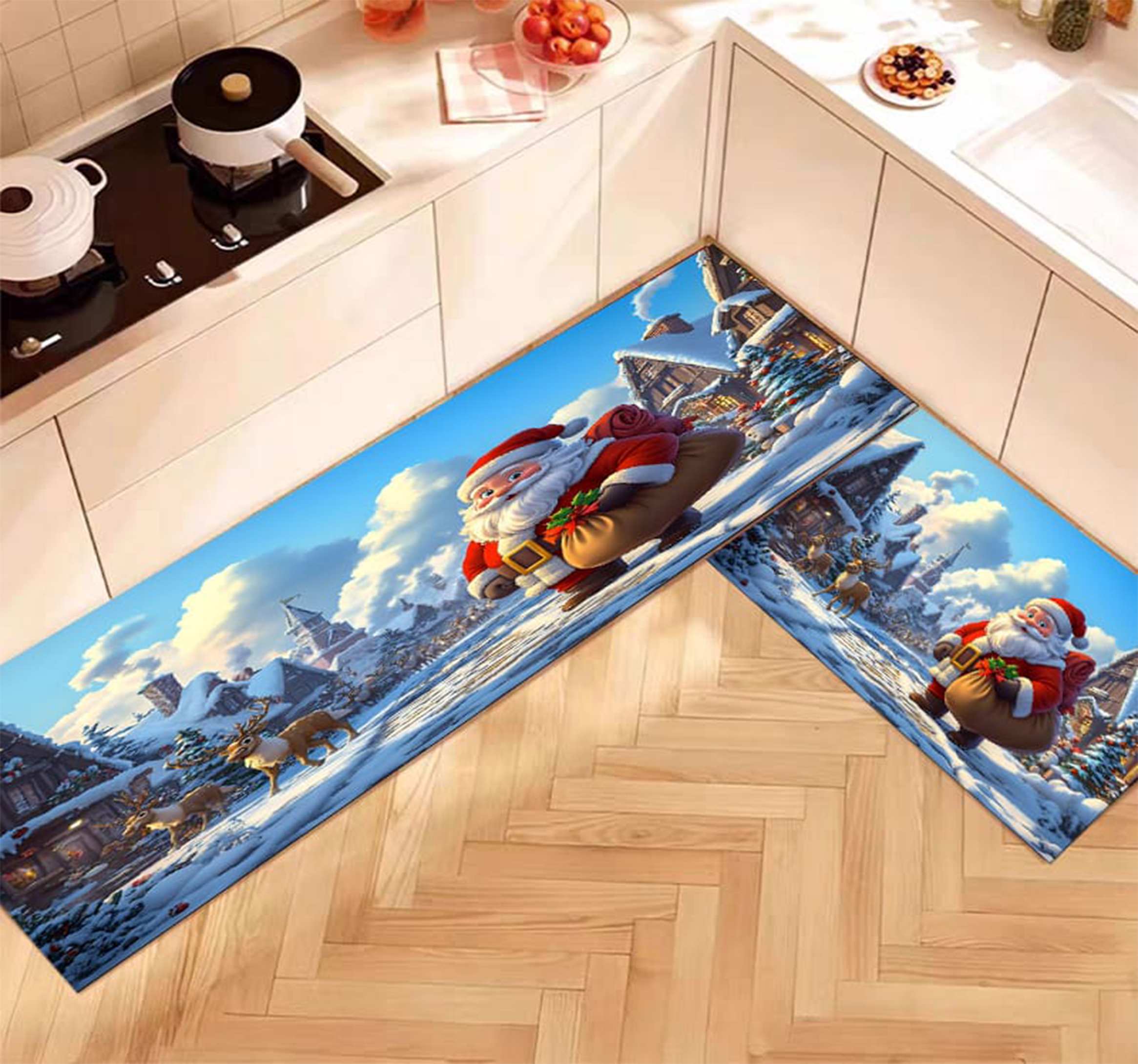 Set de 2 Alfombras para Cocina Navideñas celeste-0