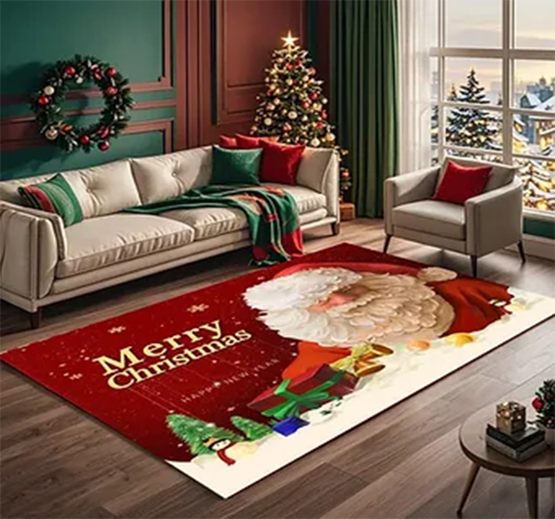 Alfombra Navideña Decorativa para Living 3D 200x240 merry christmas-0