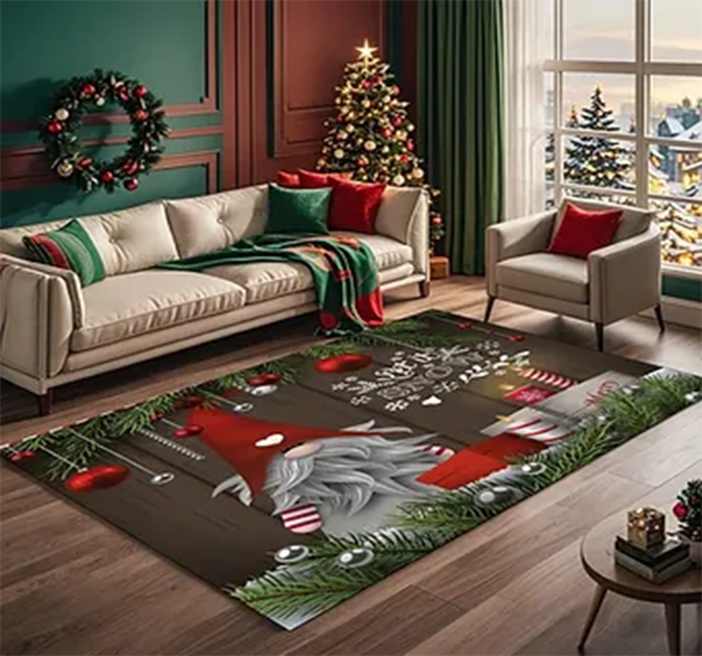 Alfombra Navideña 3D Decorativa para Living  200x300 Duende de Santa-1