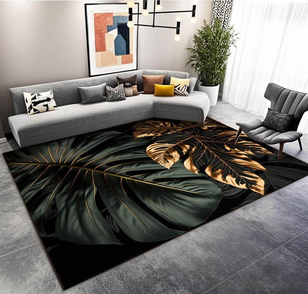 ALFOMBRA  MODERNA 3D-HOJAS NEGRAS 200X300-1