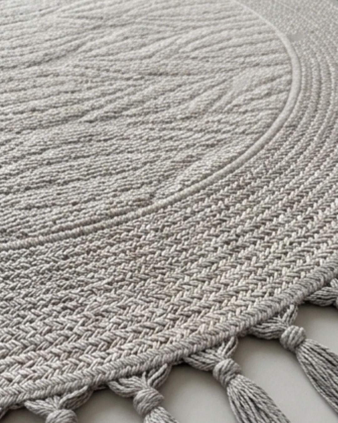 Alfombra Redonda de Sisal y Algodón - Diseño Botánico con Borlas WM-2