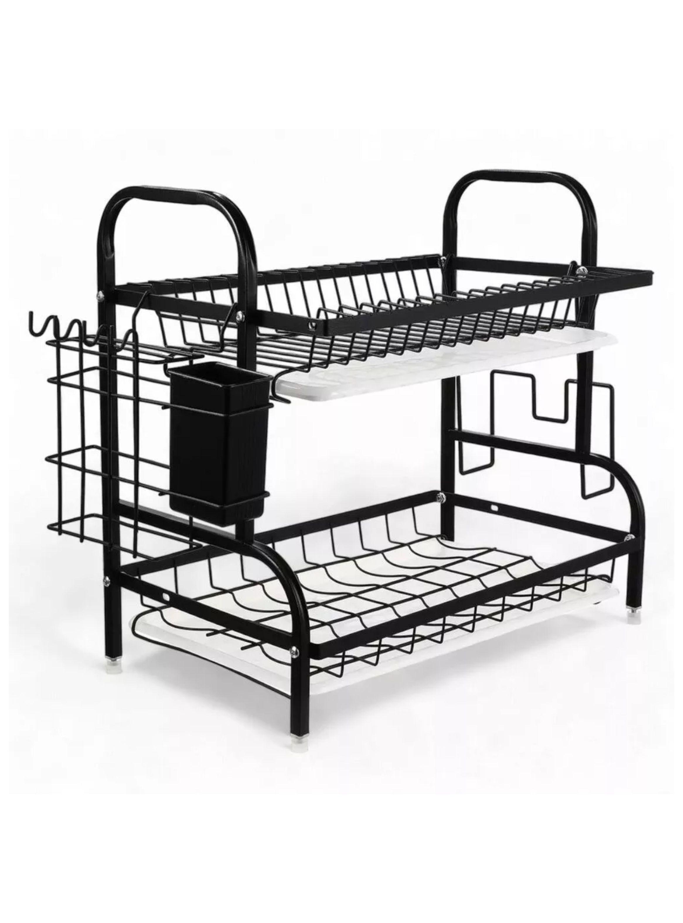 RACK ESCURRIDOR SECA PLATOS  2 NIVELES FIERRO CROMADO NEGRO WM-3