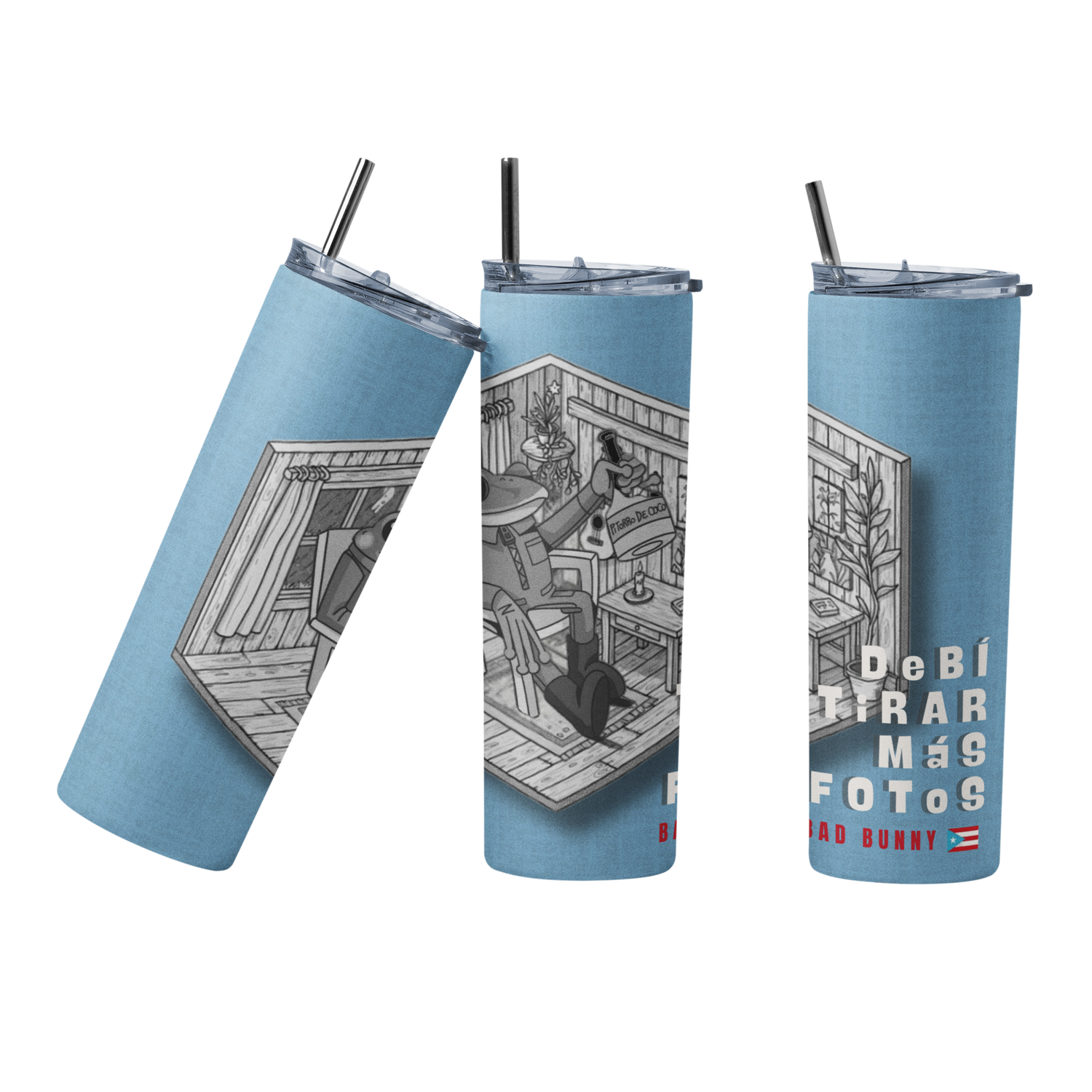 Termo Tumbler Botella termica Bad bunny DTMF Pitorro Coco-0