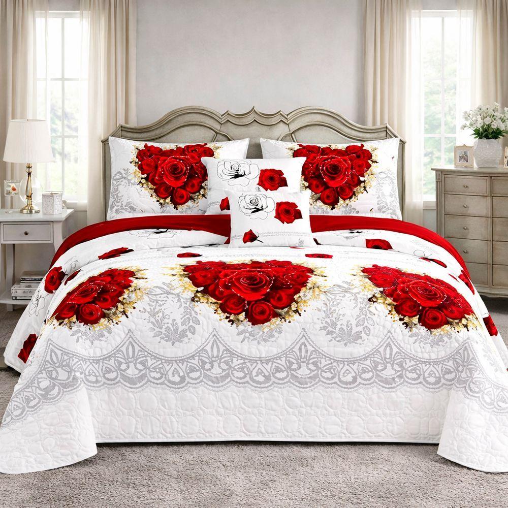 Cubrecama De Verano 2 Plazas Blanco Con Rosas Rojas-1