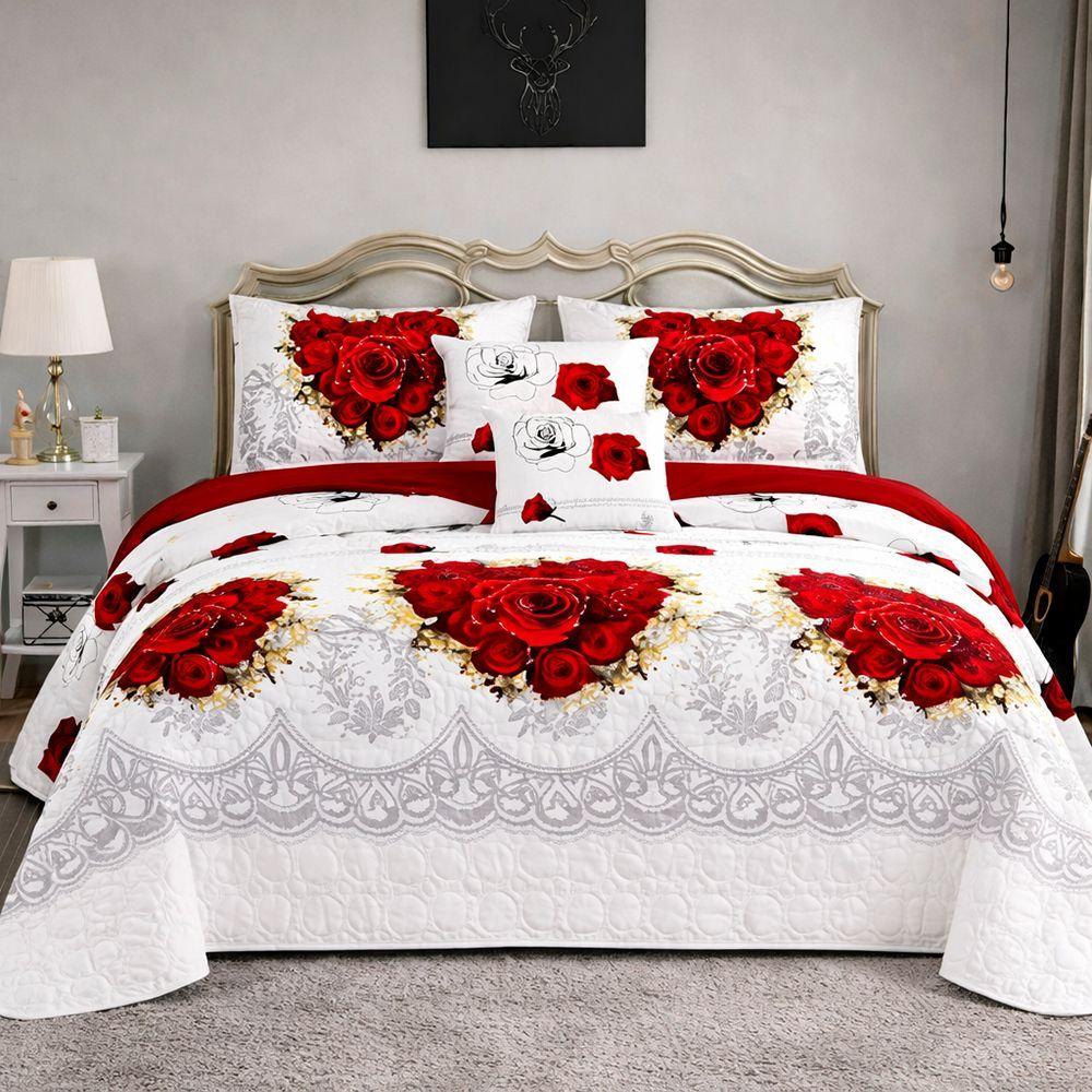 Cubrecama De Verano 2 Plazas Blanco Con Rosas Rojas-2