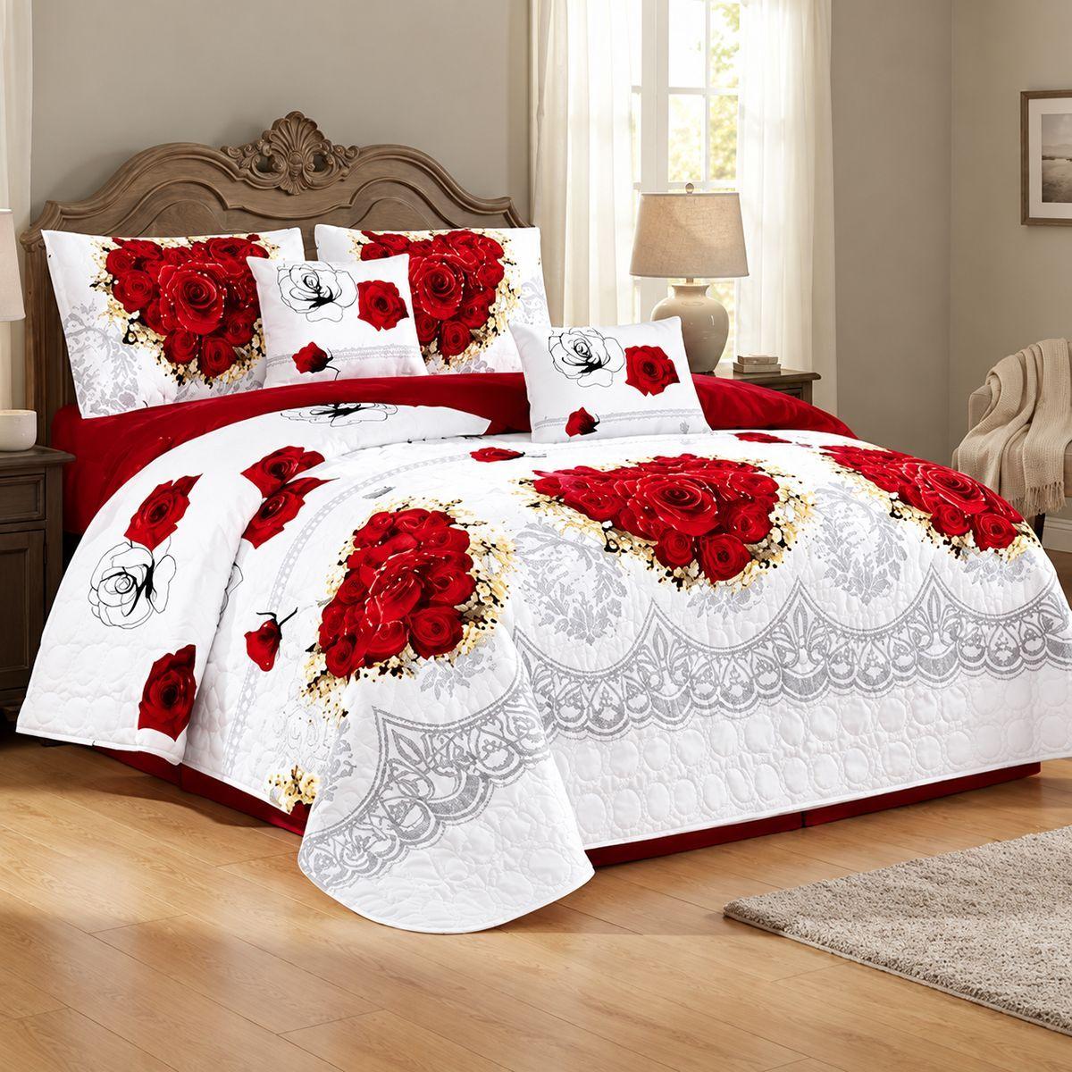 Cubrecama De Verano 2 Plazas Blanco Con Rosas Rojas-7