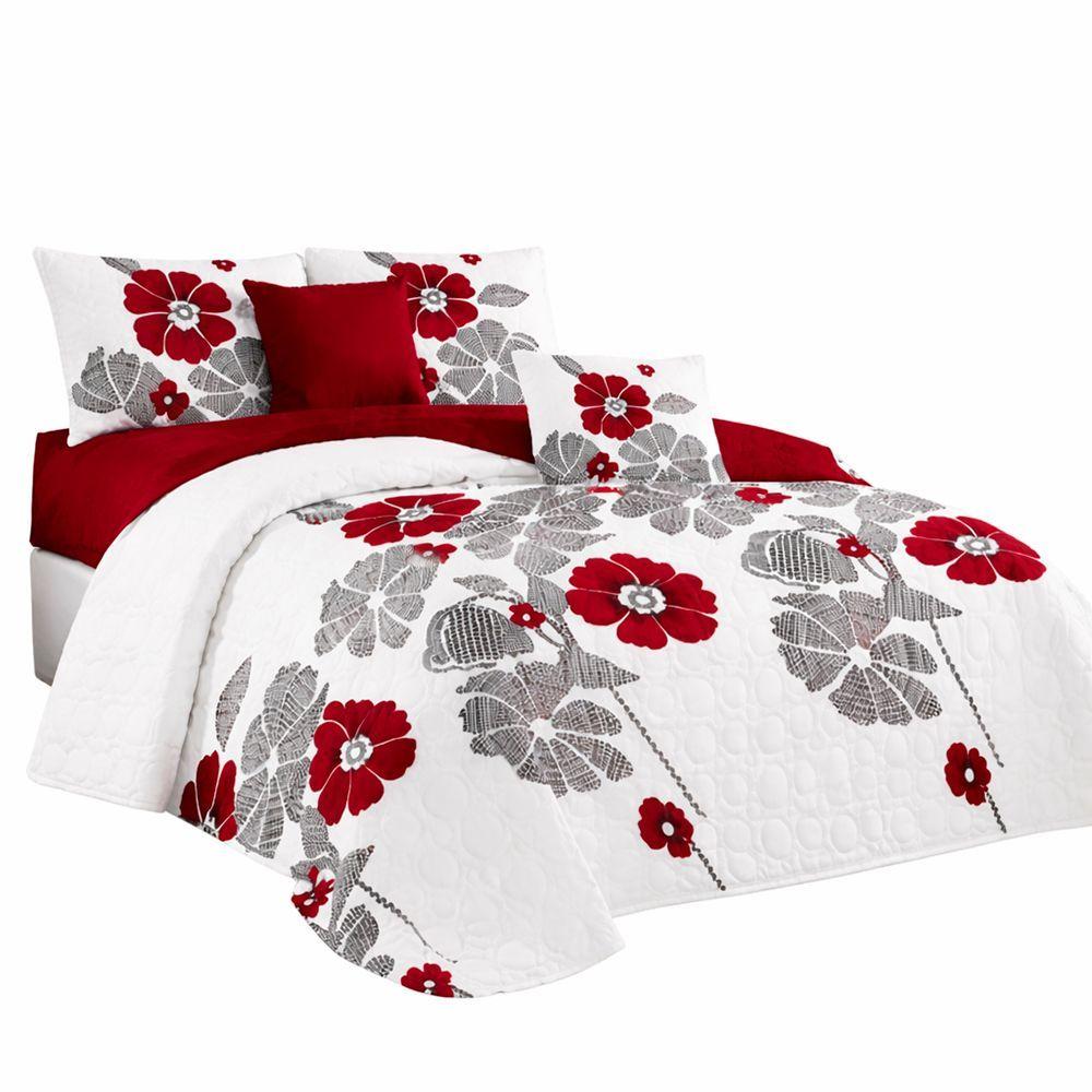 Cubrecama Quilt Verano 2P Blanco Rojo Floreado-0