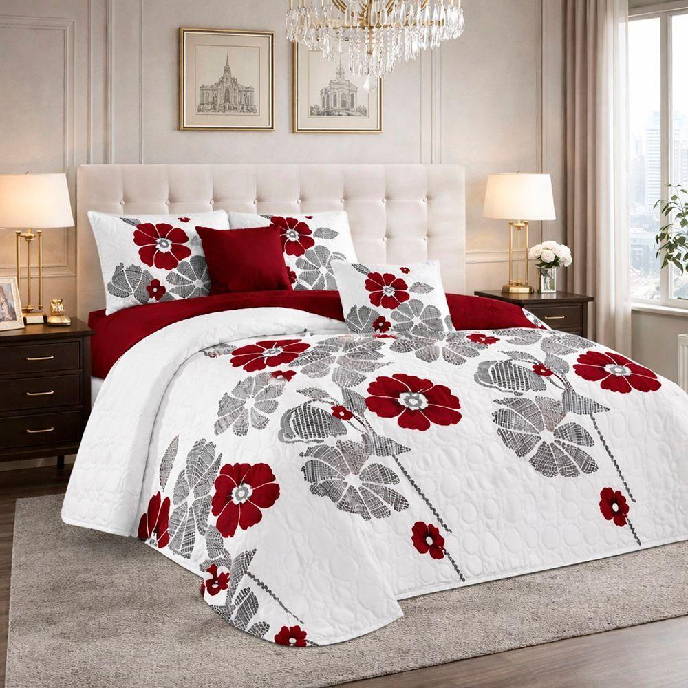 Cubrecama Quilt Verano 2P Blanco Rojo Floreado-2