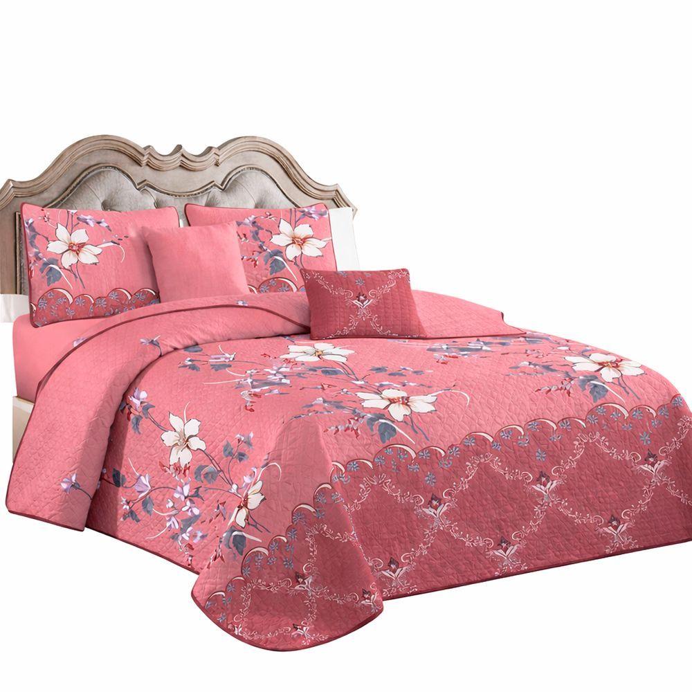 Cubrecama Quilt De Verano 2 Plazas Rosa Dise o Floreado-0