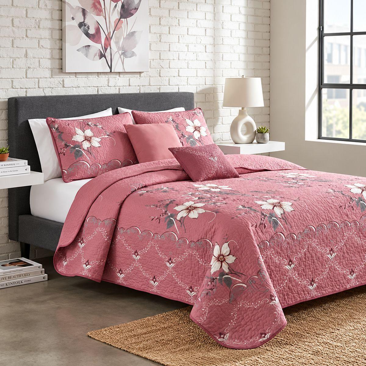 Cubrecama Quilt De Verano 2 Plazas Rosa Dise o Floreado-4