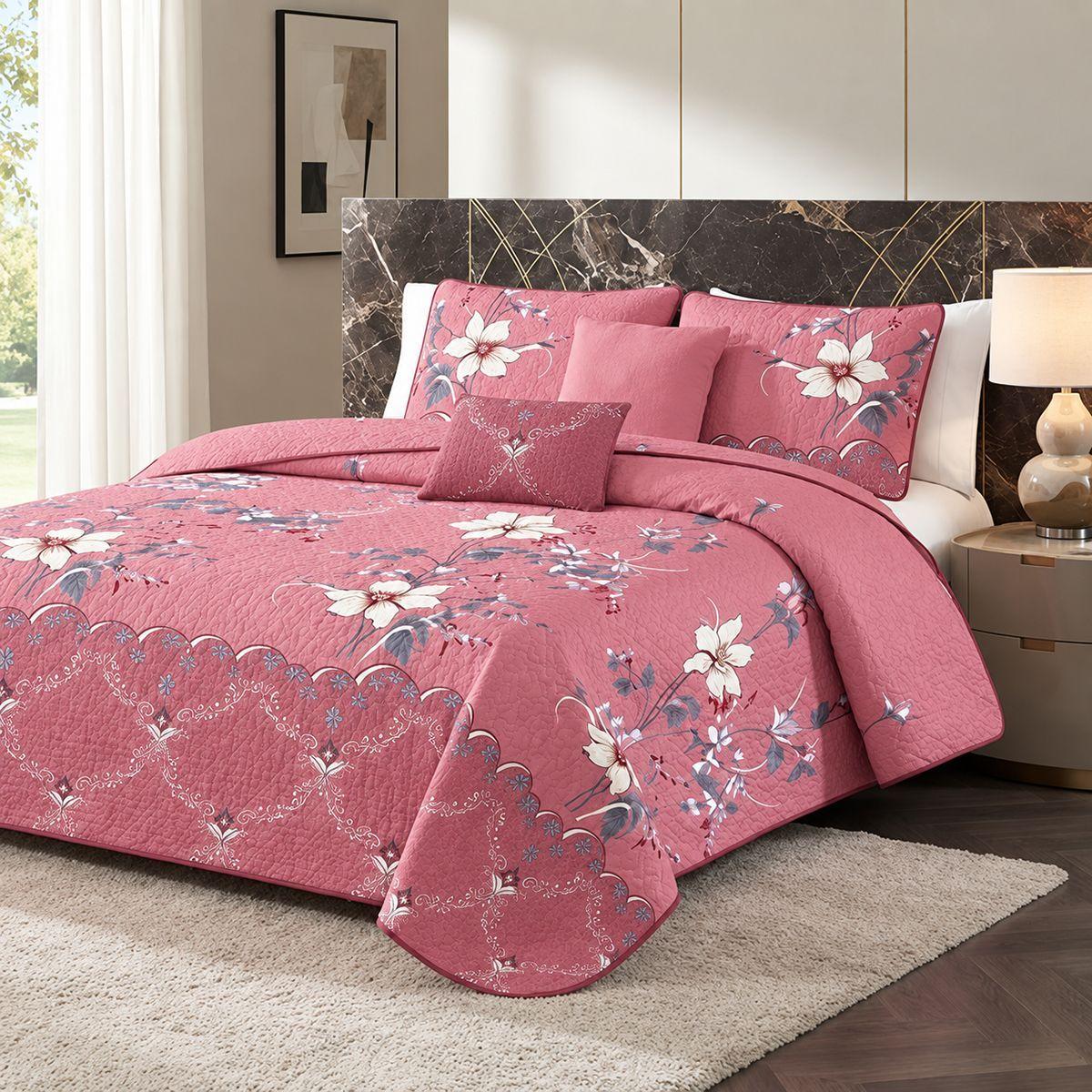 Cubrecama Quilt De Verano 2 Plazas Rosa Dise o Floreado-5