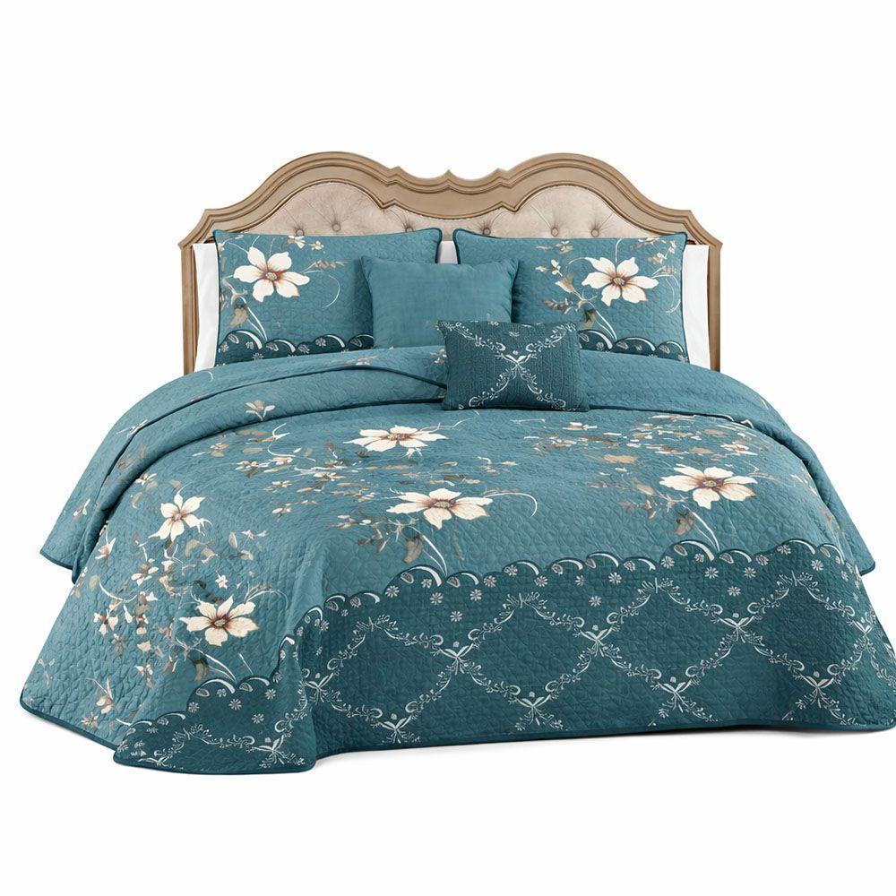 Cubrecama Quilt De Verano 2 Plazas Verde Con Flores-0