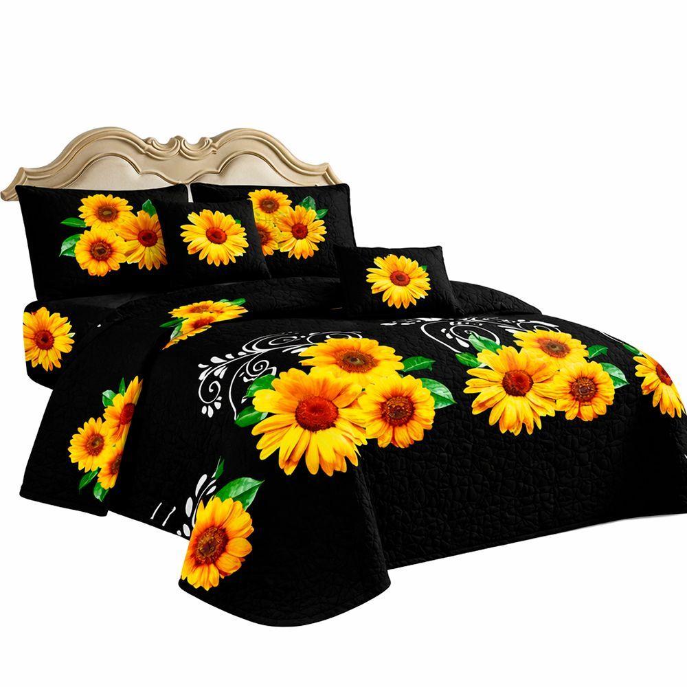 Cobertor Quilt De Verano 2 Plazas Negro Con Girasoles-0