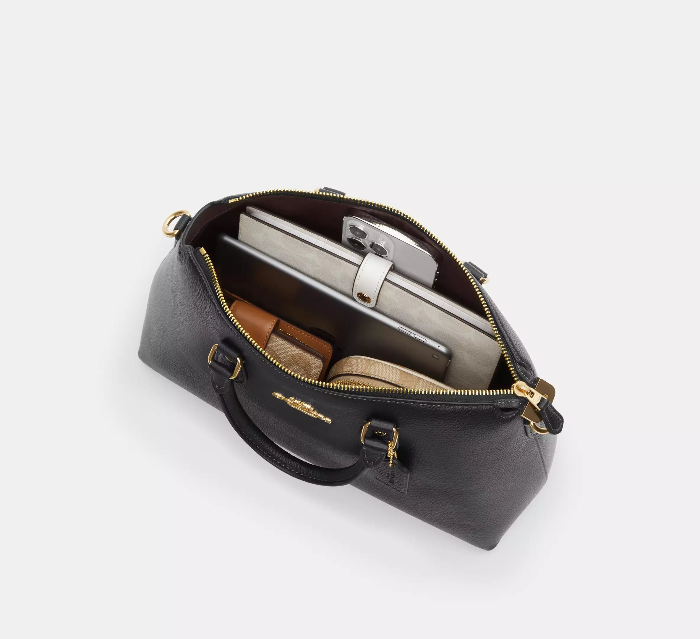 Cartera Coach Georgia Satchel Bag Pebbled Leather/Gold/Black-4