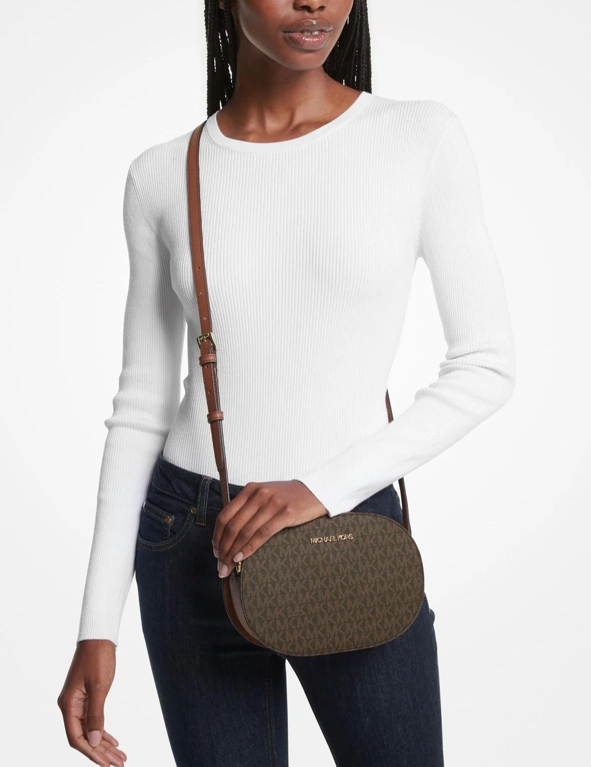Crossbody MIchael Kors Jet set travel MD oval Xbody Leather Brown-2