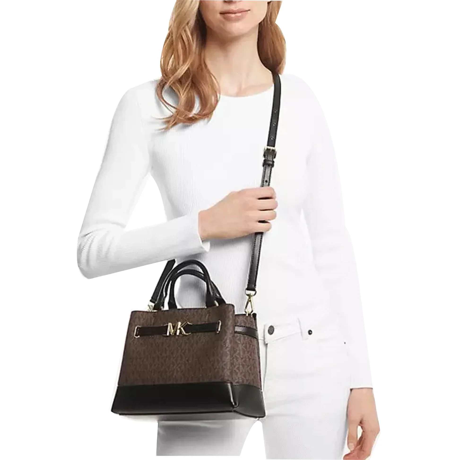 Cartera Michael Kors Small Belted Satchel Brown Black-1