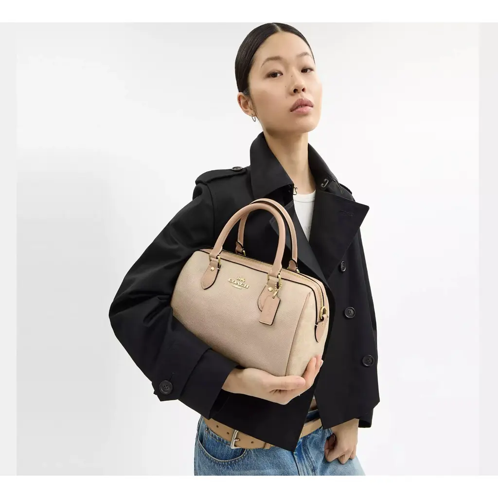 Cartera Coach Coach Satchel Bag Colorblock Canvas Dark Natural Multi-2