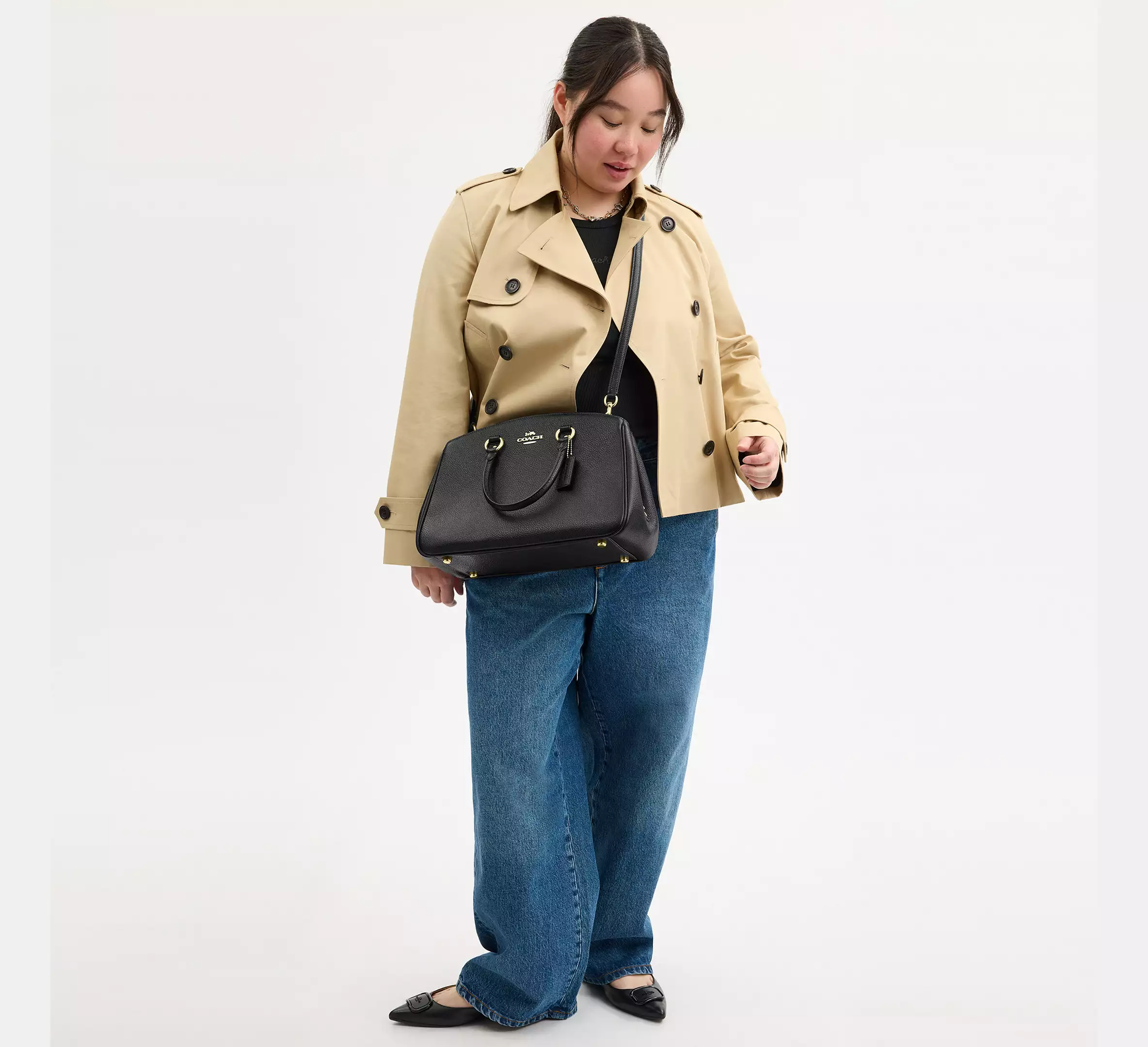 Cartera Coach Refined Pebbled Leather Savannah Carryall Bag Handbag Black-3