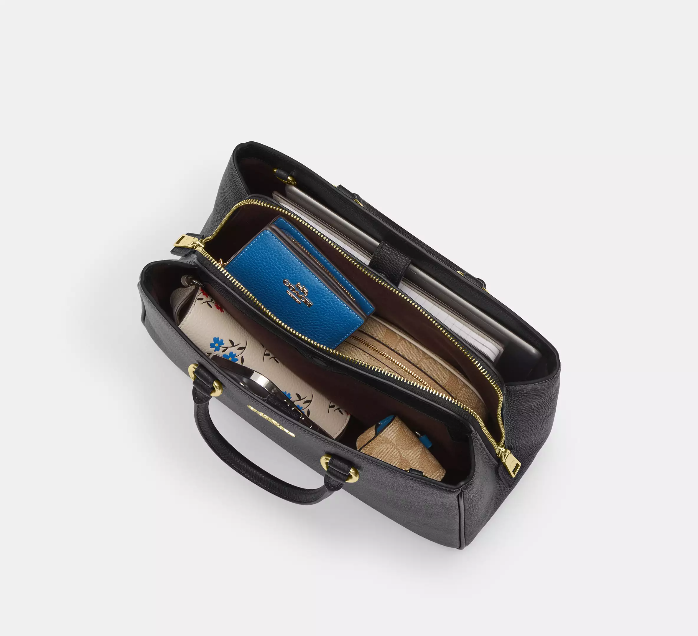 Cartera Coach Refined Pebbled Leather Savannah Carryall Bag Handbag Black-6