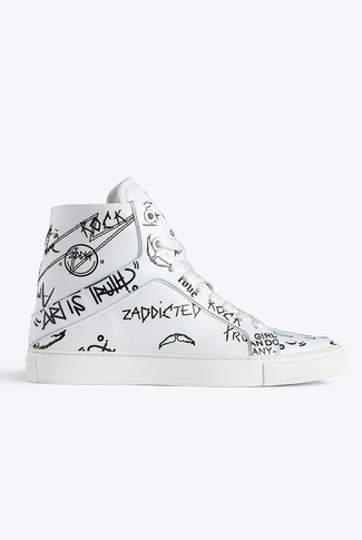 Zapatillas Zadig & Voltaire High Flash Smooth Calfskin White/Black-0
