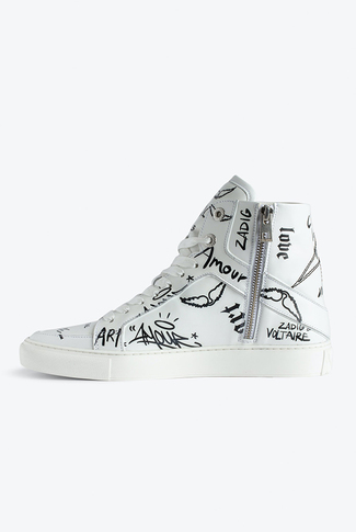 Zapatillas Zadig & Voltaire High Flash Smooth Calfskin White/Black-3