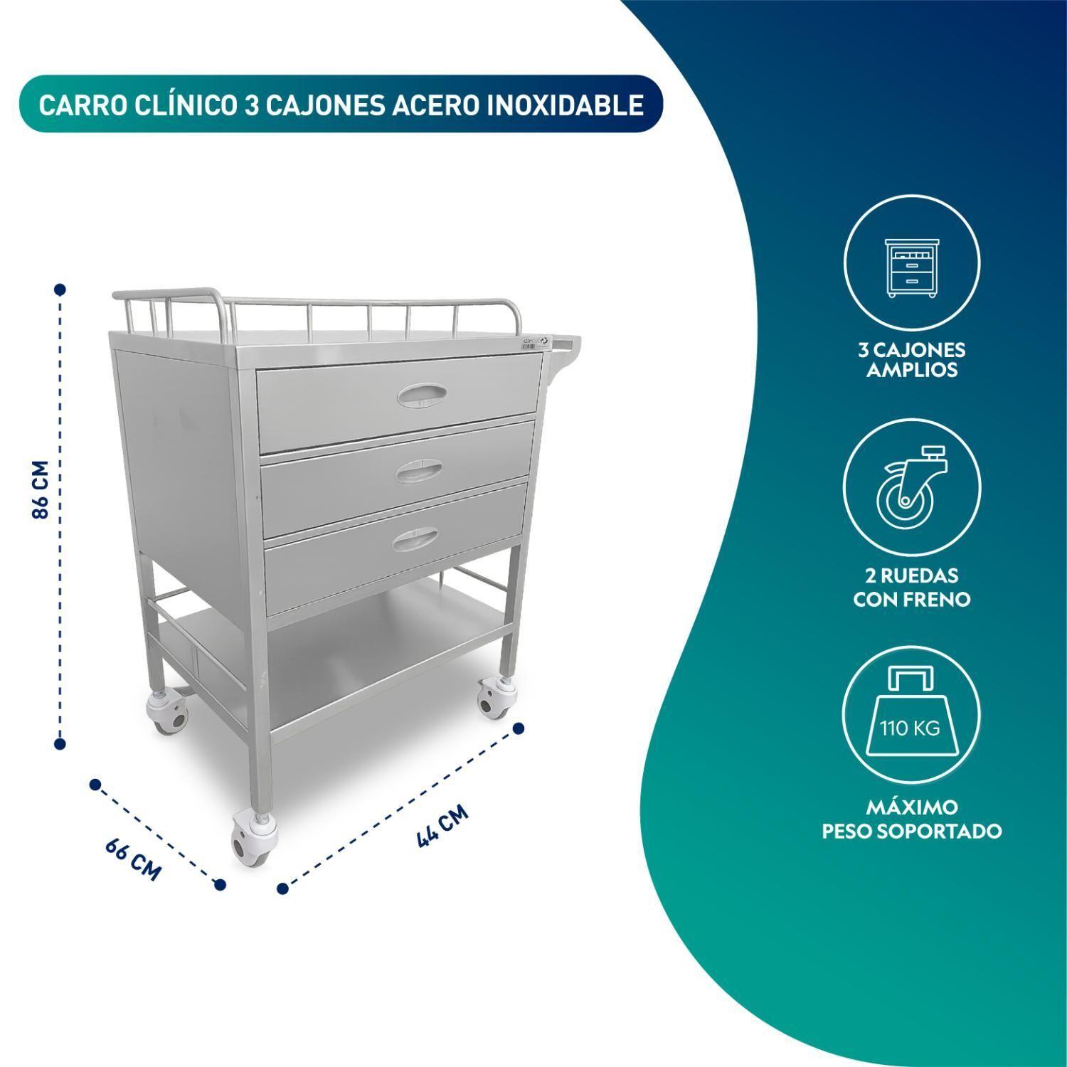 Carro Clínico 3 Cajones Acero Inoxidable-2