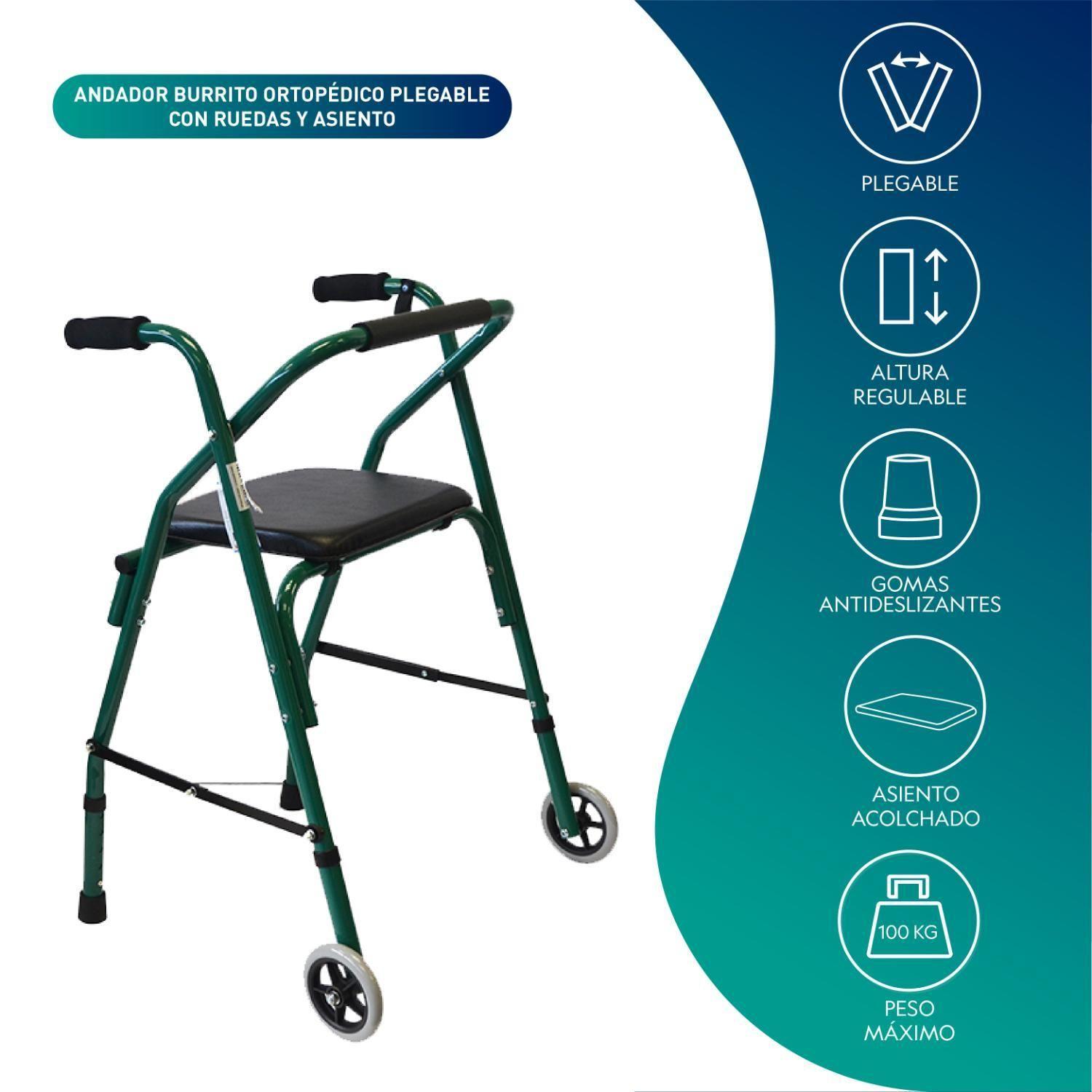 Andador Burrito Ortopédico Plegable Con Ruedas Y Asiento-2