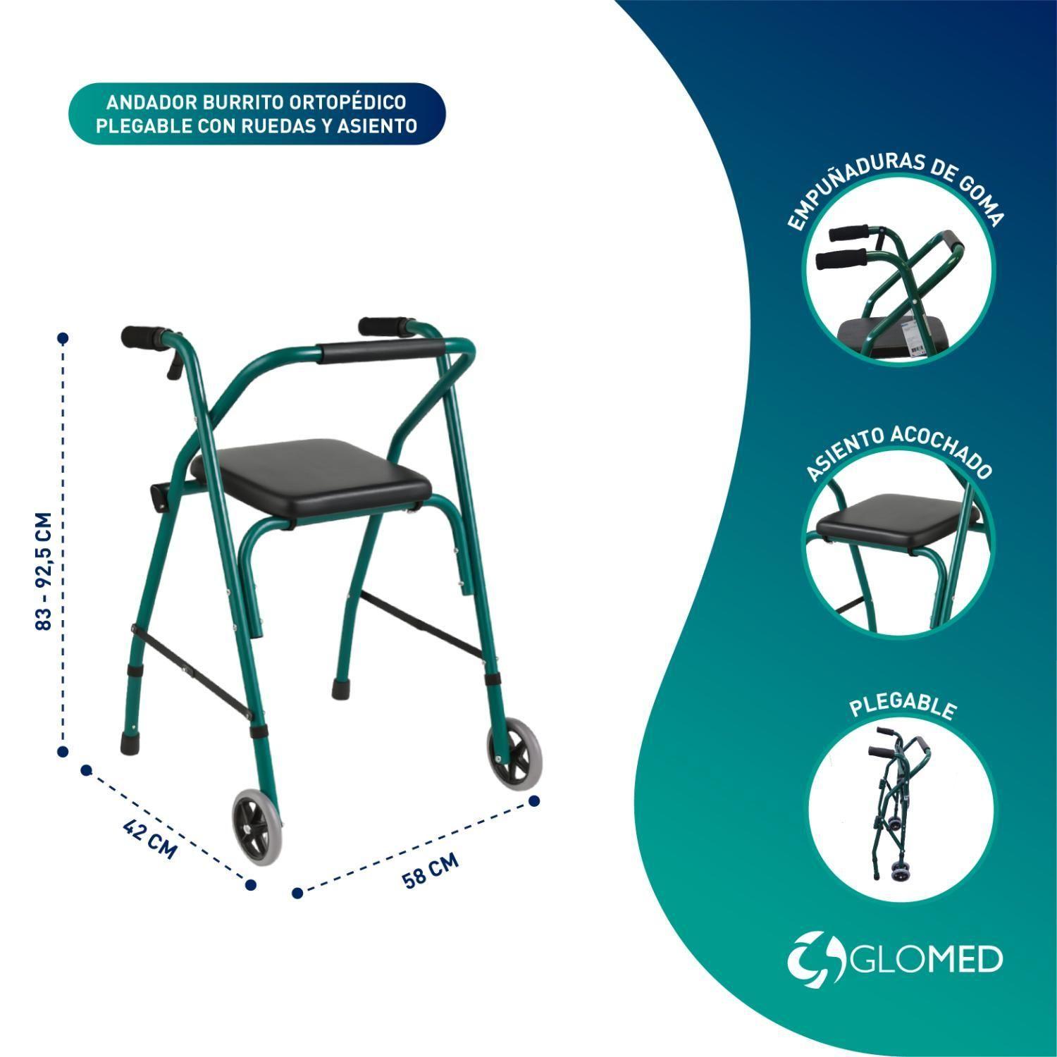 Andador Burrito Ortopédico Plegable Con Ruedas Y Asiento-1