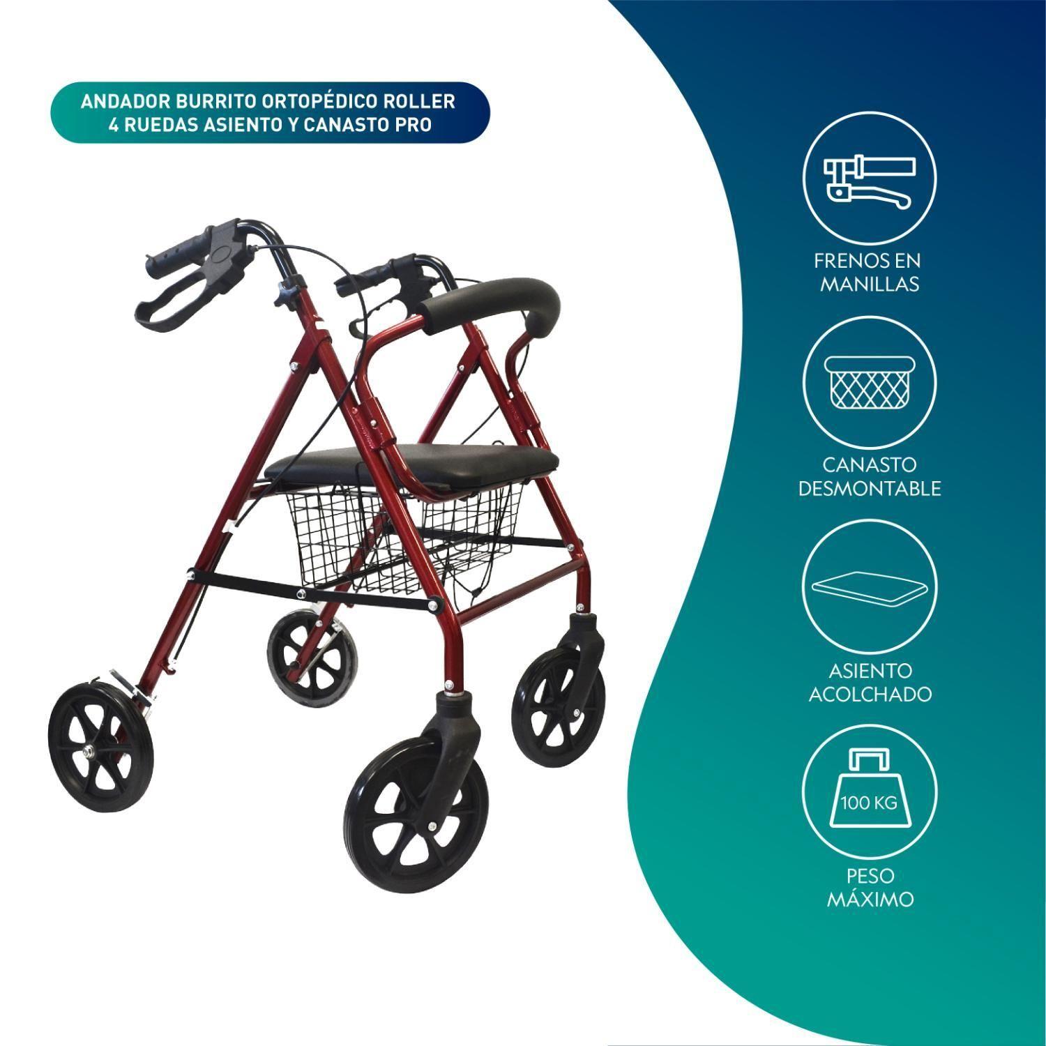 Andador Burro Ortopédico 4 Ruedas - Asiento y Canasto Pro-2