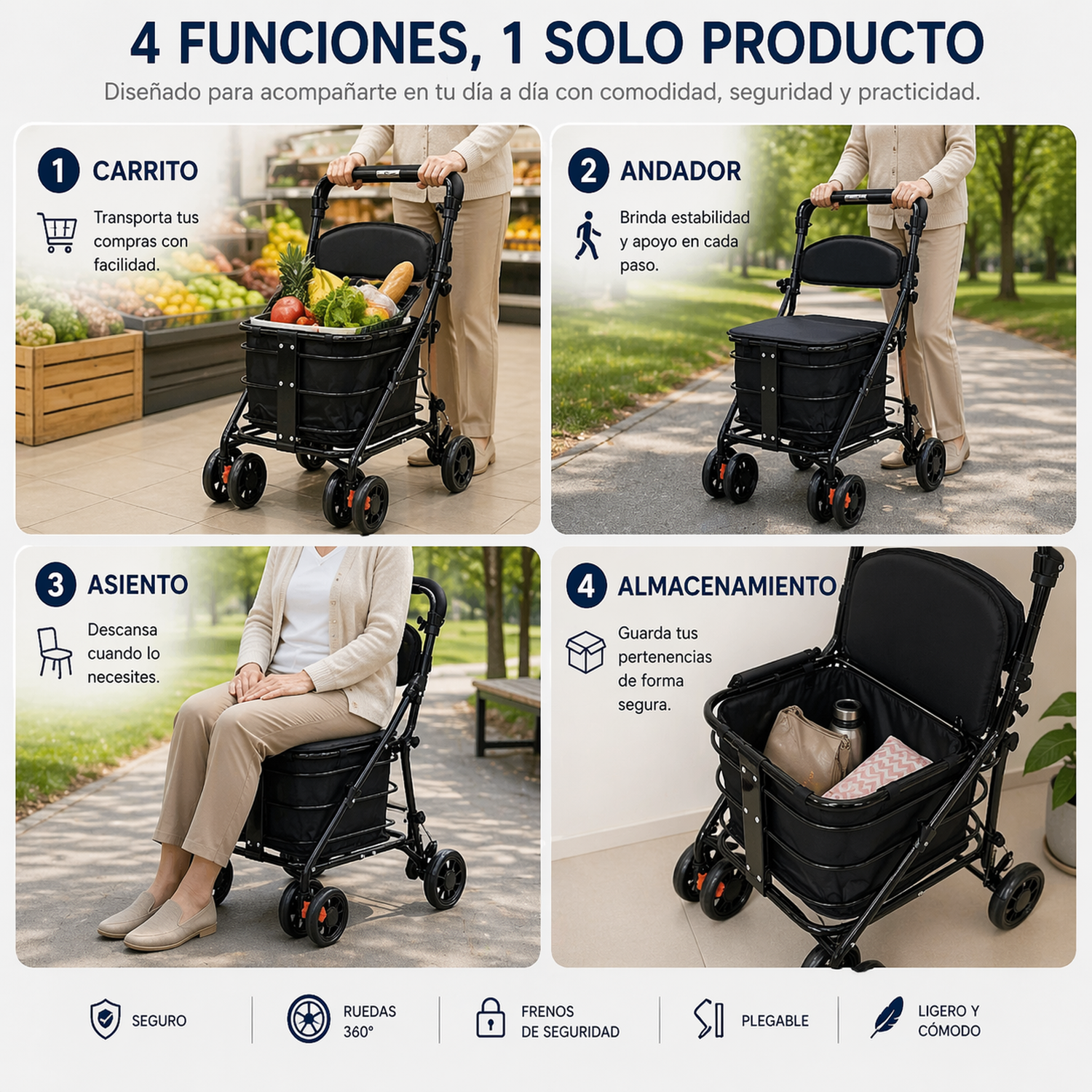 Andador Burrito Ortopédico 3 en 1 Asiento Carrito y Canasto-8