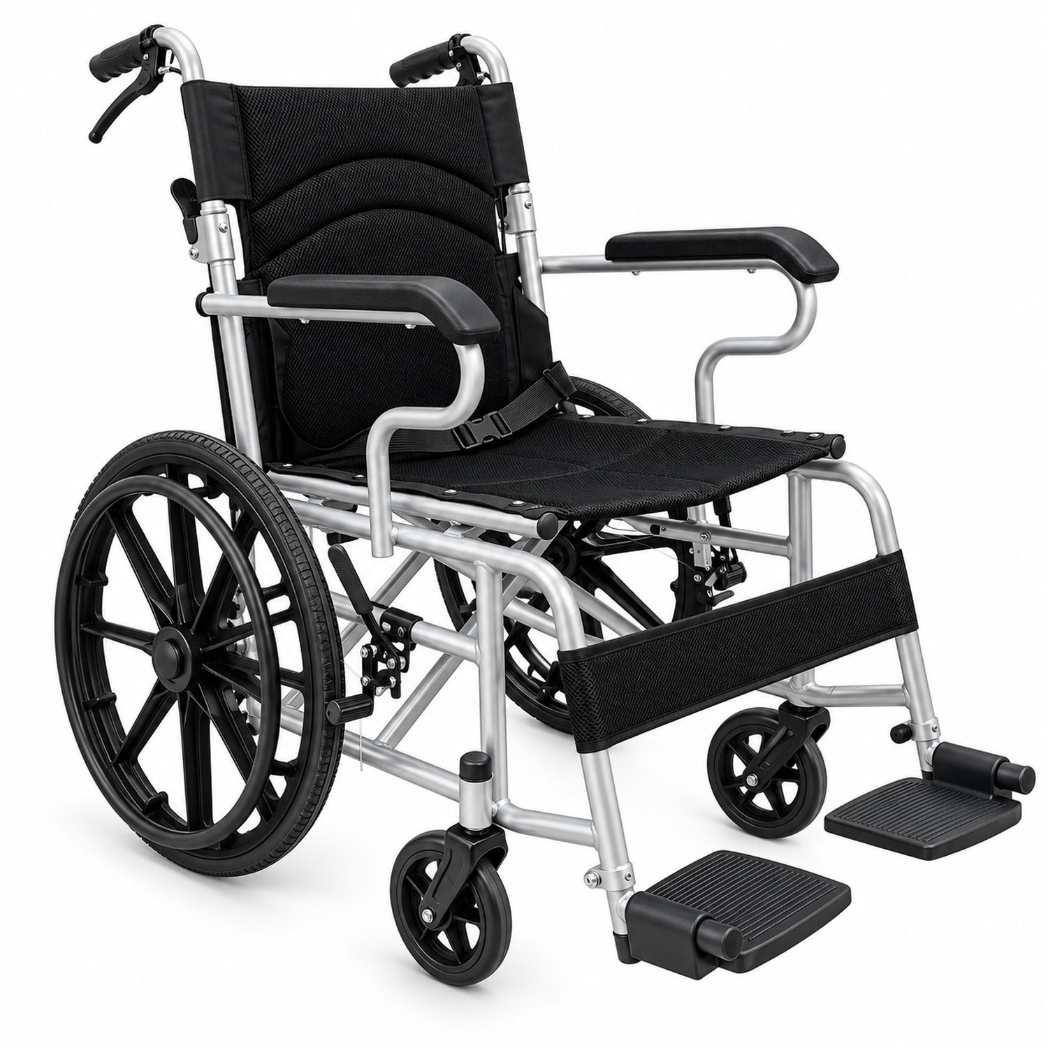 Silla de Ruedas Plegable Ligera de Acero-0