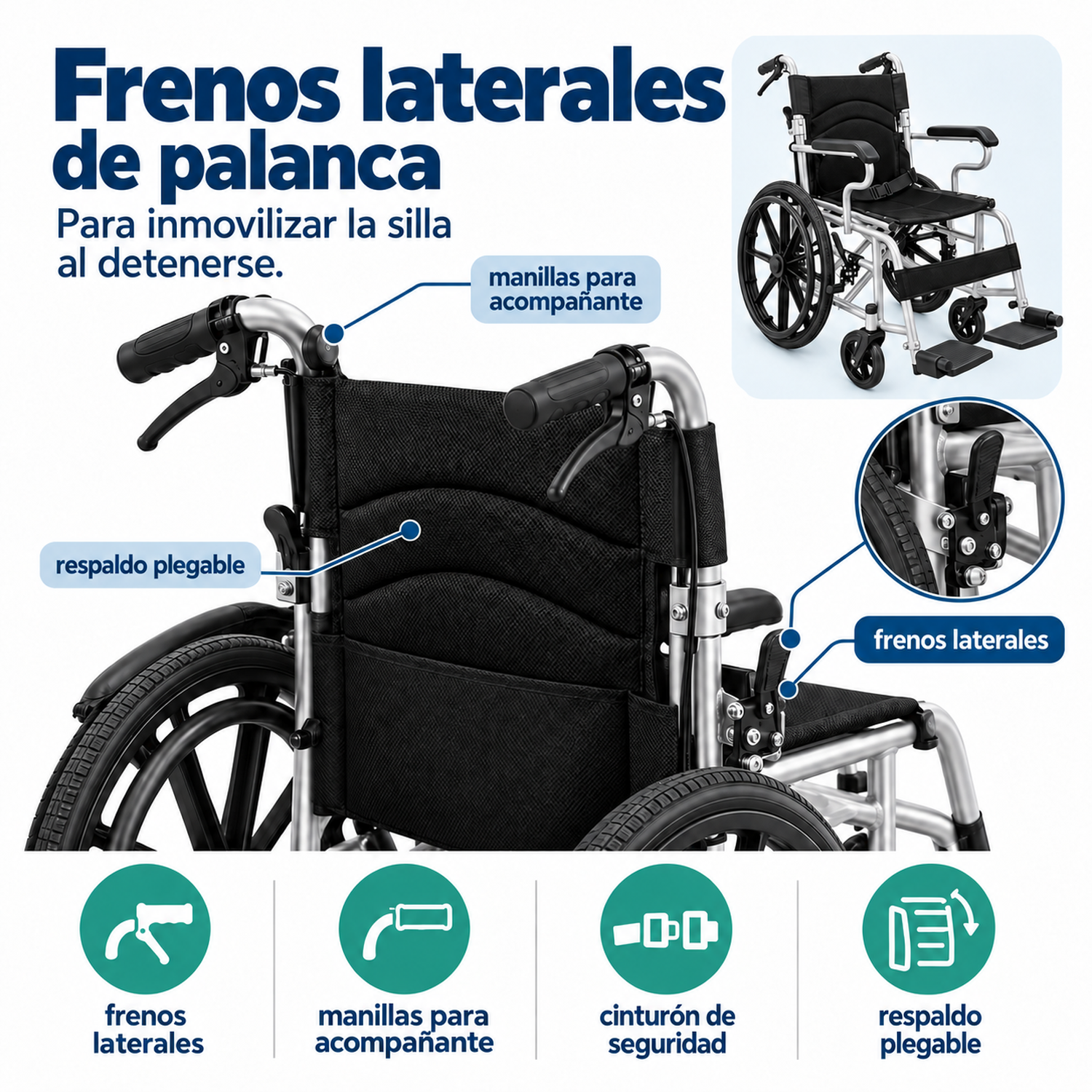 Silla de Ruedas Plegable Ligera de Acero-2