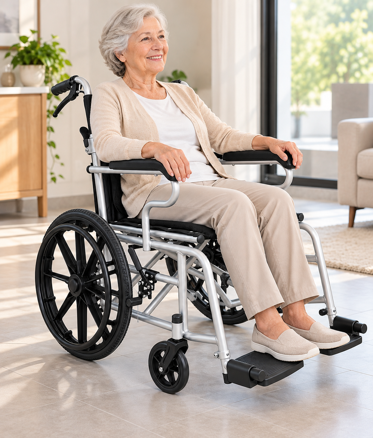 Silla de Ruedas Plegable Ligera de Acero-5
