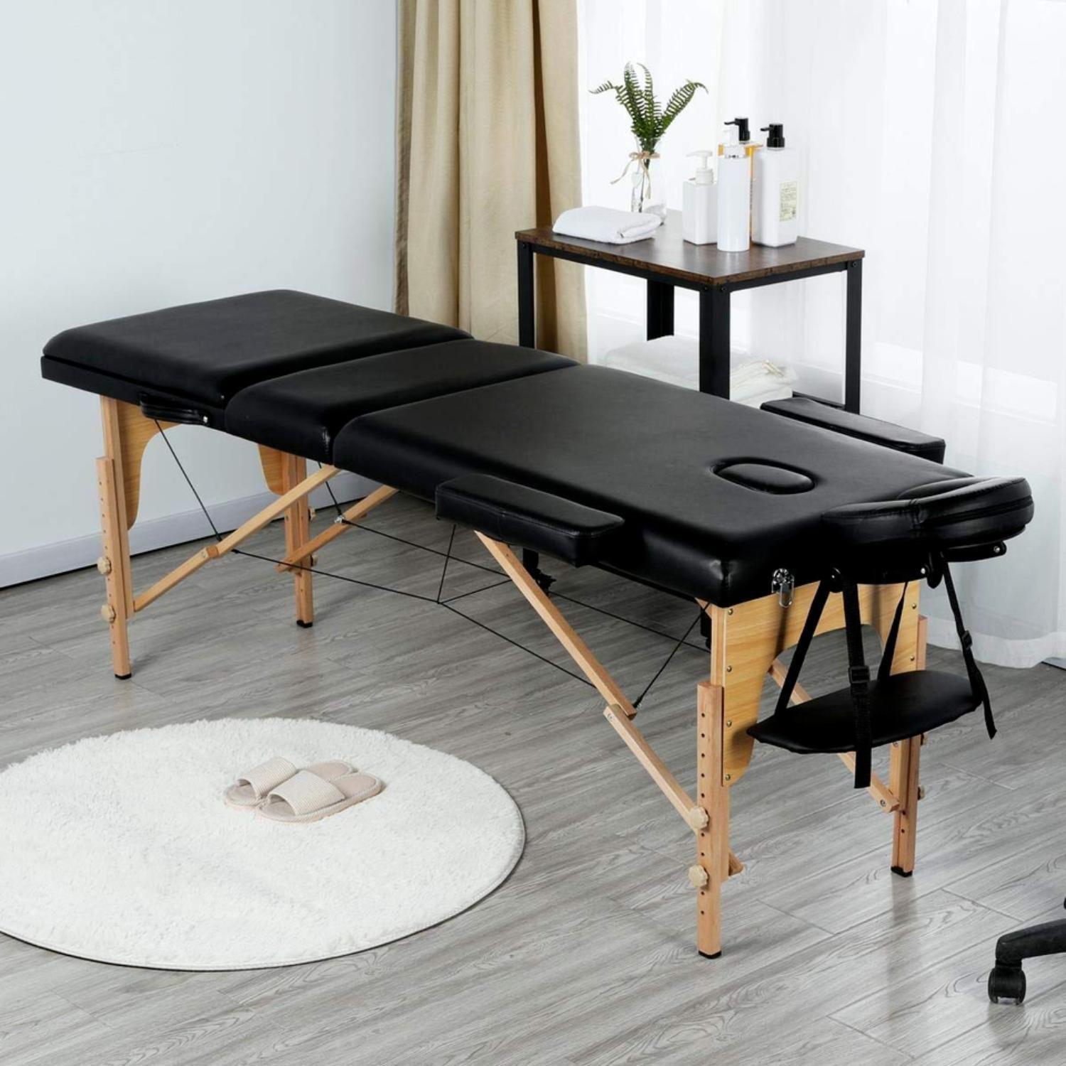 Camilla De Masajes Plegable 3 Cuerpos Deluxe Madera - Negra-3