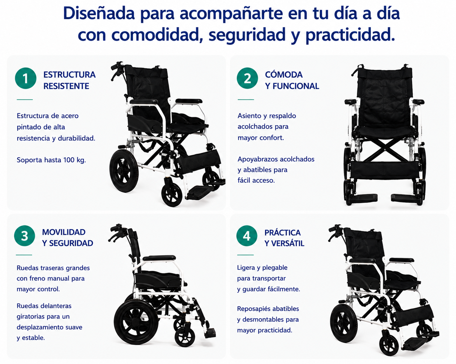Silla De Ruedas De Transporte Geriatrica Ultra Liviana Gris-2