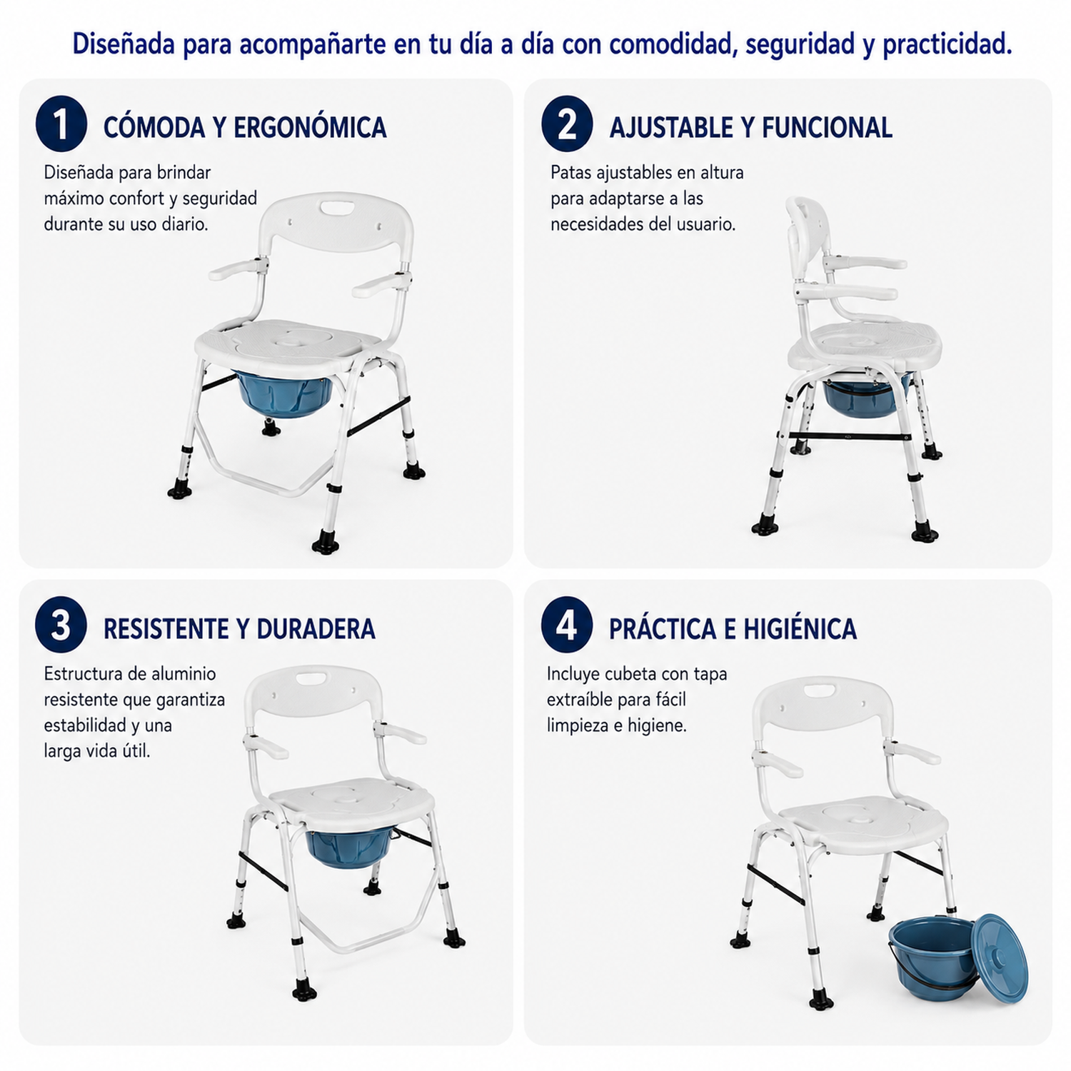 Silla De Ducha Baño Plegable 3 en 1 Aluminio-2