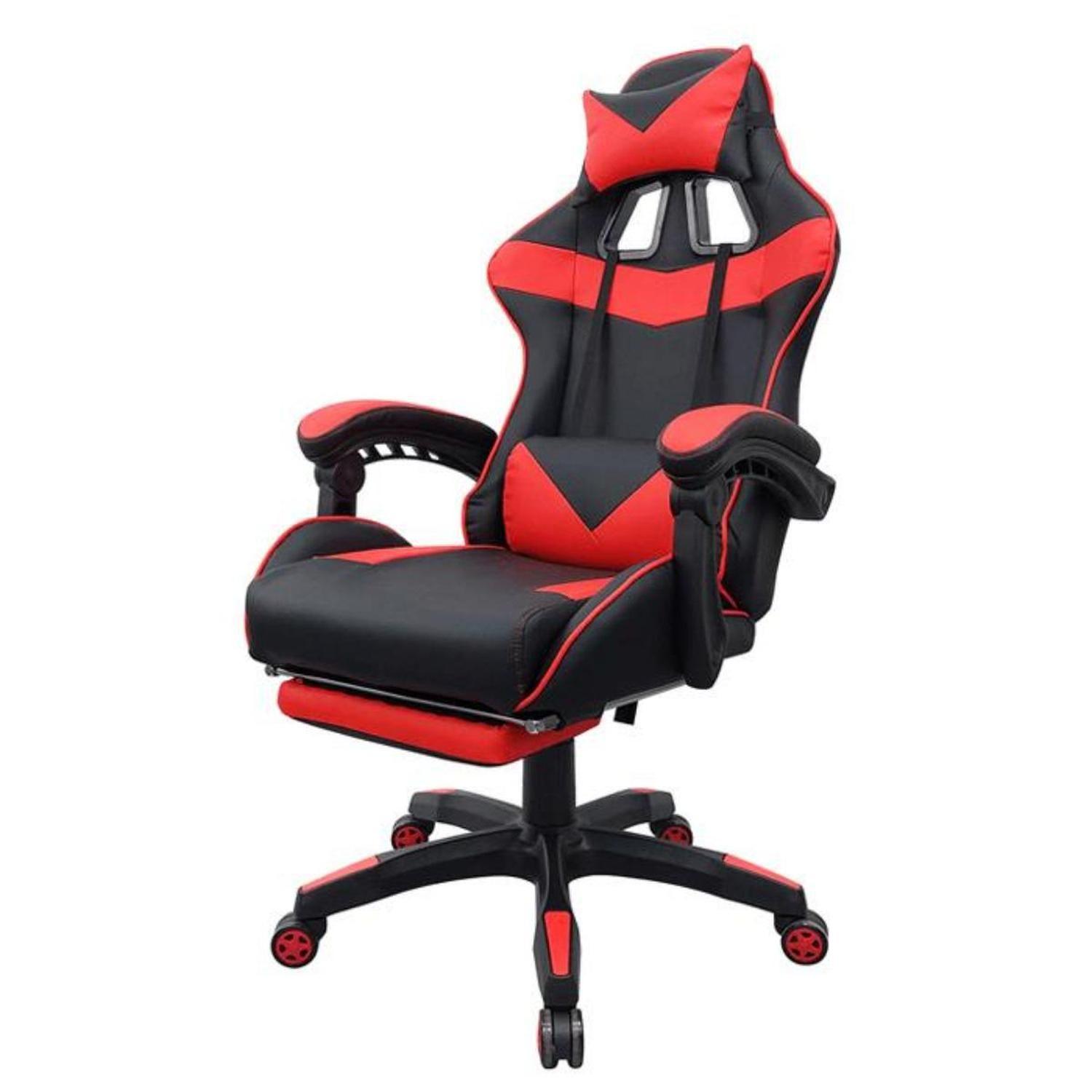 Silla Gamer Ergonómica Reclinable con Reposapiés Roja-0